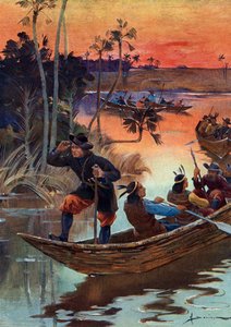 René Robert Cavelier de La Salle (1643-1687), explorador francés y sus compañeros descendiendo el río Mississippi para Francia de Henri Gaston Darien