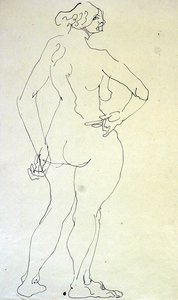 Desnudo femenino con mano en la cadera
