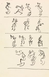 Cuatro registros de catorce figuras danzantes