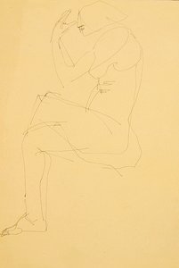 Sophie desnuda, sentada, piernas cruzadas