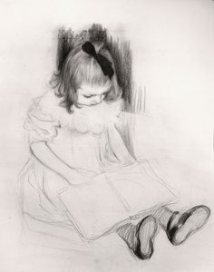Niña leyendo (lápiz de color sobre papel) de Henri Jacques Edouard Evenepoel