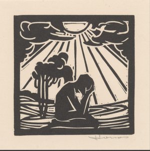 Figura arrodillada en un paisaje con árboles de Henri Jonas (signed by artist)