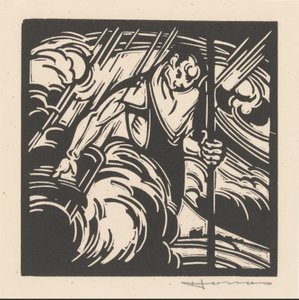 Personificación de una tormenta eléctrica sobre un paisaje de Henri Jonas (signed by artist)