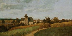 Un pueblo en tiempo de cosecha de Henri Joseph Harpignies