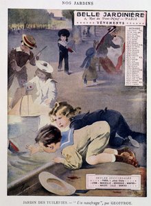 Niños jugando con barcos en el Jardín de las Tullerías por Jean Geoffroy (1853-1924), calendario “Belle Jardinière”, serie “Nos Jardins”, octubre, s.f. c.1900 de Henri Jules Jean Geoffroy