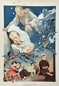 El ángel de Navidad. Ilustración de Jean GEOFFROY (1853-1924) Grabado de 1887 en 