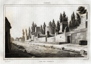 La vía de las tumbas, en Pompeya, grabado por Labrouste, en “Italia pintoresca”, editor Amable Coste, París de Henri Labrouste