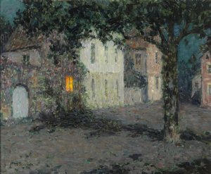 Plaza de la ciudad iluminada por la luna en Cherburgo, ca. 1934 de Henri Le Sidaner