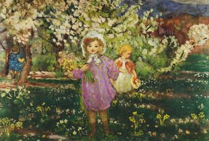 Niños en un huerto en flor; Les Enfants un Verger en Fleurs, 1914 de Henri Lebasque