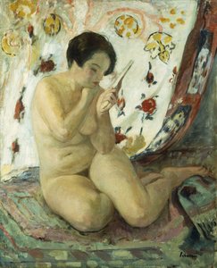 Desnudo sentado con un espejo