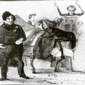 Galop Chromatique Caricatura de Luigi Lablache, Franz Liszt (1811-86) al piano y Francois Habeneck