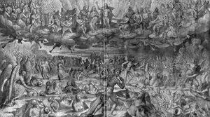 Vida de Cristo, Juicio Final, estudio preparatorio de cartón de tapiz para la Iglesia Saint-Merri en París, c.1585-90