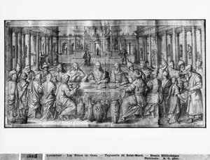 Vida de Cristo, Boda en Caná, estudio preparatorio de cartón de tapiz para la Iglesia Saint-Merri en París de Henri Lerambert