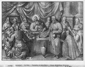Vida de Cristo, la Última Cena, estudio preparatorio de cartón de tapiz para la Iglesia Saint-Merri en París, c.1585-90 de Henri Lerambert