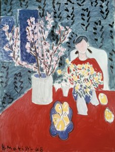 Ramas de ciruelo sobre fondo verde de Henri Matisse
