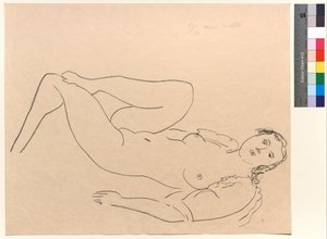 Mujer desnuda tumbada, con las piernas dobladas
