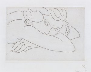 Cabeza y brazos de desnudo reclinado (aguafuerte) de Henri Matisse