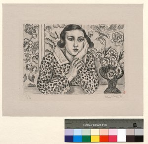 Jovencita apoyada en el biombo: jovencita con un ramo de flores de Henri Matisse