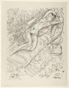 Desnudo descansando en una tumbona con fondo de mashrabiya de Henri Matisse