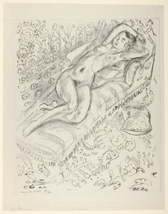 Desnudo reposando sobre una chaise longue con fondo de mashrabiya de Henri Matisse