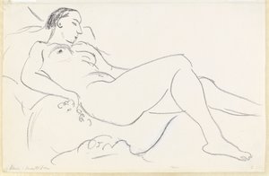 Desnudo femenino recostado (tiza en blanco y negro sobre papel) de Henri Matisse