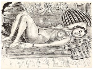 Desnudo recostado sobre un brasero, c.1926-1927 (pluma y tinta china sobre papel) de Henri Matisse