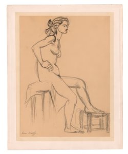 Mujer desnuda sentada, con un pie en un taburete de Henri Matisse