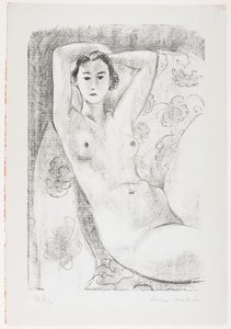 Desnudo sentado en sillón con decoración floral de Henri Matisse