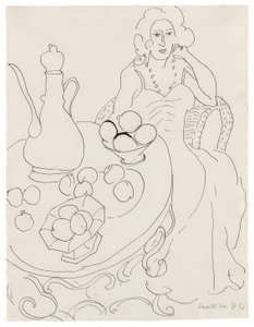 Mujer sentada ante una mesa de servicio de Henri Matisse