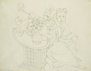 Mujer sentada con jarrón de tulipanes de Henri Matisse
