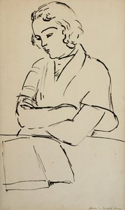 Mujer leyendo, c. 1922 (pluma y tinta negra sobre papel) de Henri Matisse