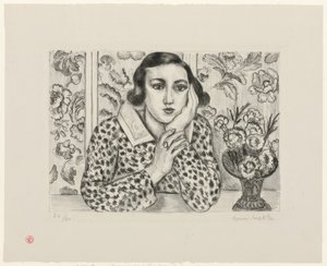 Joven inclinada junto a un biombo floreado de Henri Matisse