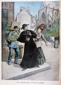 Un sacerdote católico es apuñalado por una mujer en la calle, Francia, 1897 de Henri Meyer