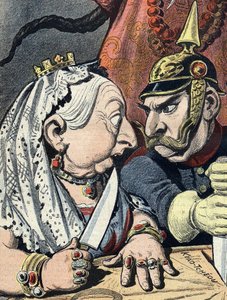 Caricatura de la reina Victoria y caricatura de Guillermo II de Alemania el 16 de enero de 1898 detalle de la caricatura del imperialismo chino (recortada) de Henri Meyer