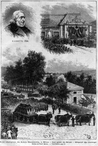 Muerte de Léon Gambetta (1838-1882) político francés - Los funerales de Léon Gambetta en Niza - la estación de Niza - salida del cortejo - en 