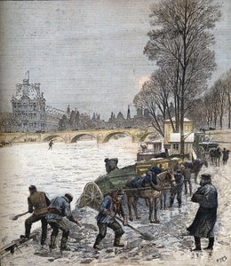 París bajo la nieve en 1895 Pequeño periódico de 1895 (grabado) de Henri Meyer