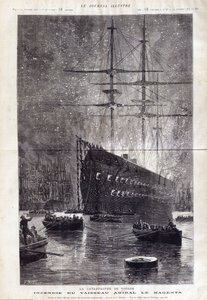 El desastre de Toulon: el incendio del buque insignia "Le Magenta" - en "Le Journal Illustré" 1875
