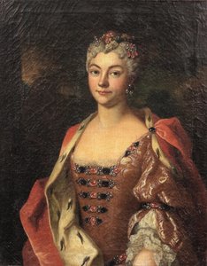 Retrato de una dama de la nobleza, de medio cuerpo, con vestido rosa y túnica ribeteada de armiño. de Henri Millot