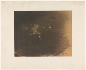 Habitación oscura con una mujer leyendo de Henri Patrice Dillon (signed by artist)