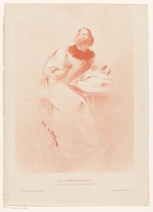 Mujer detrás de una mesa con un libro abierto y un bolígrafo en la mano
La comptabilité (título sobre el objeto) de Henri Patrice Dillon