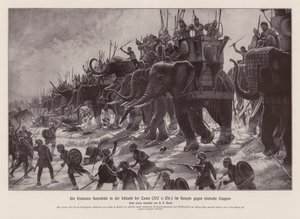 Los elefantes de Aníbal en la batalla de Zama, 202 a.C. (litografía) de Henri Paul (after) Motte