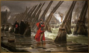Richelieu en el dique de La Rochelle, pintura de Henri Motte (1846-1922)