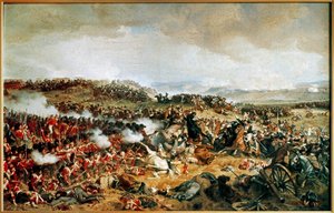 La batalla de Waterloo 1815 - Coraceros franceses cargando contra Highlanders escoceses en ... (pintura sobre lienzo)