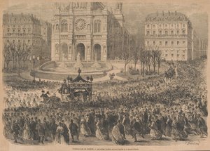 El funeral de Gioacchino Rossini. La procesión fúnebre sale de la iglesia