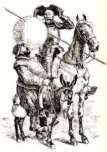 Don Quijote en su caballo, junto a Sancho en su burro de Henri Pille