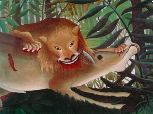 El león, hambriento, se lanza sobre el antílope de Henri Rousseau
