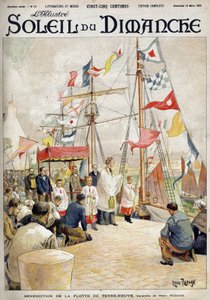 Bendición de la flota de Terranova por Henri Rudaux. Grabado en 
