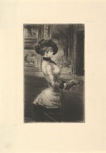 Mujer de tres cuartos de perfil en una galería de arte de Henri Somm