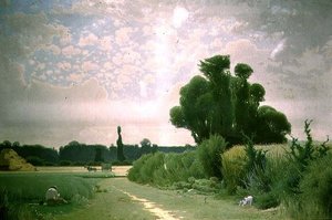 Paisaje con un hombre descansando junto a un camino