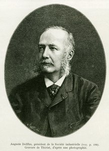 Auguste Dollfus, presidente de la Compañía Industrial Dollfus Mieg. Grabado por Thiriat para ilustrar la historia A través de Alsacia y Lorena, por Charles Grad, diputado alemán, en 1885, en Le tour du monde 1886, bajo la dirección de Edouard Charton (1807 de Henri Thiriat